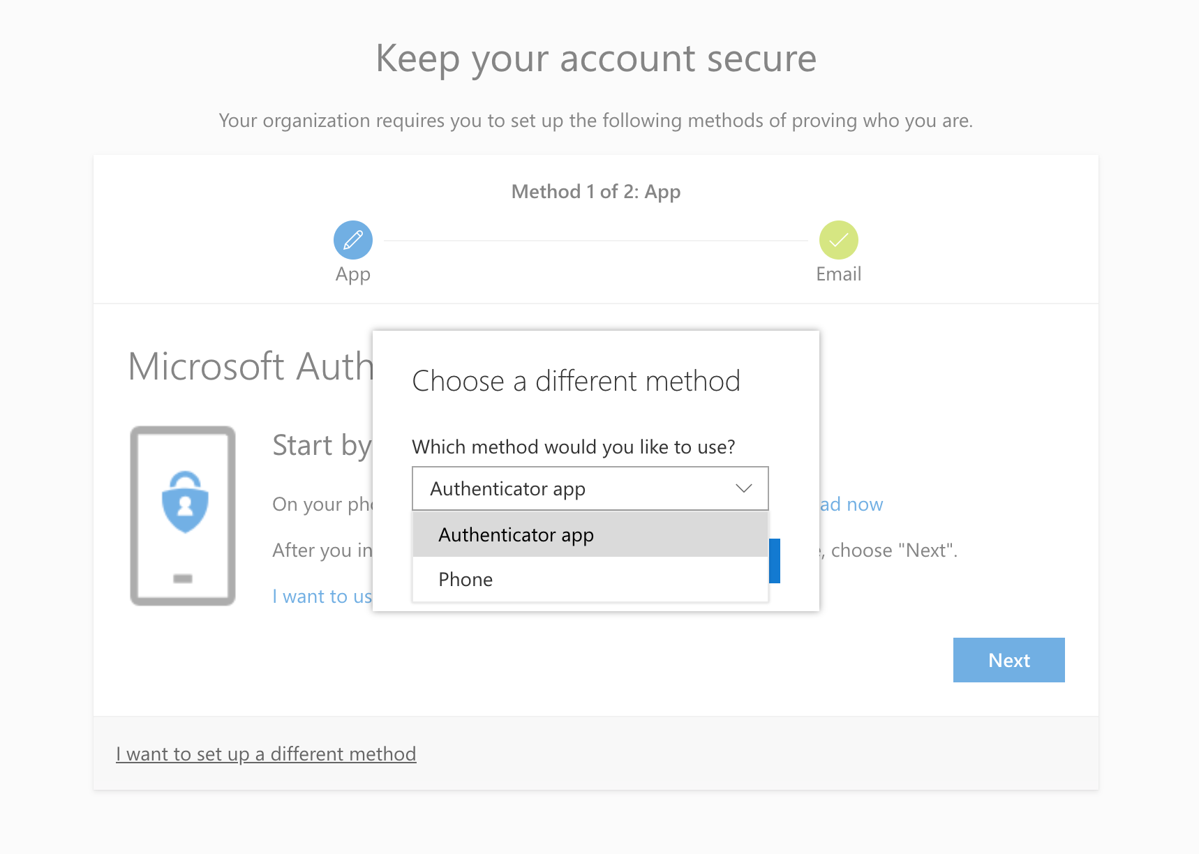 Choose another two-factor authentication method