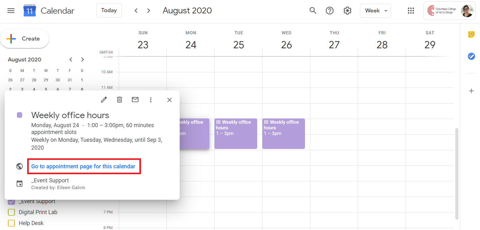 A screenshot of Google Calendar