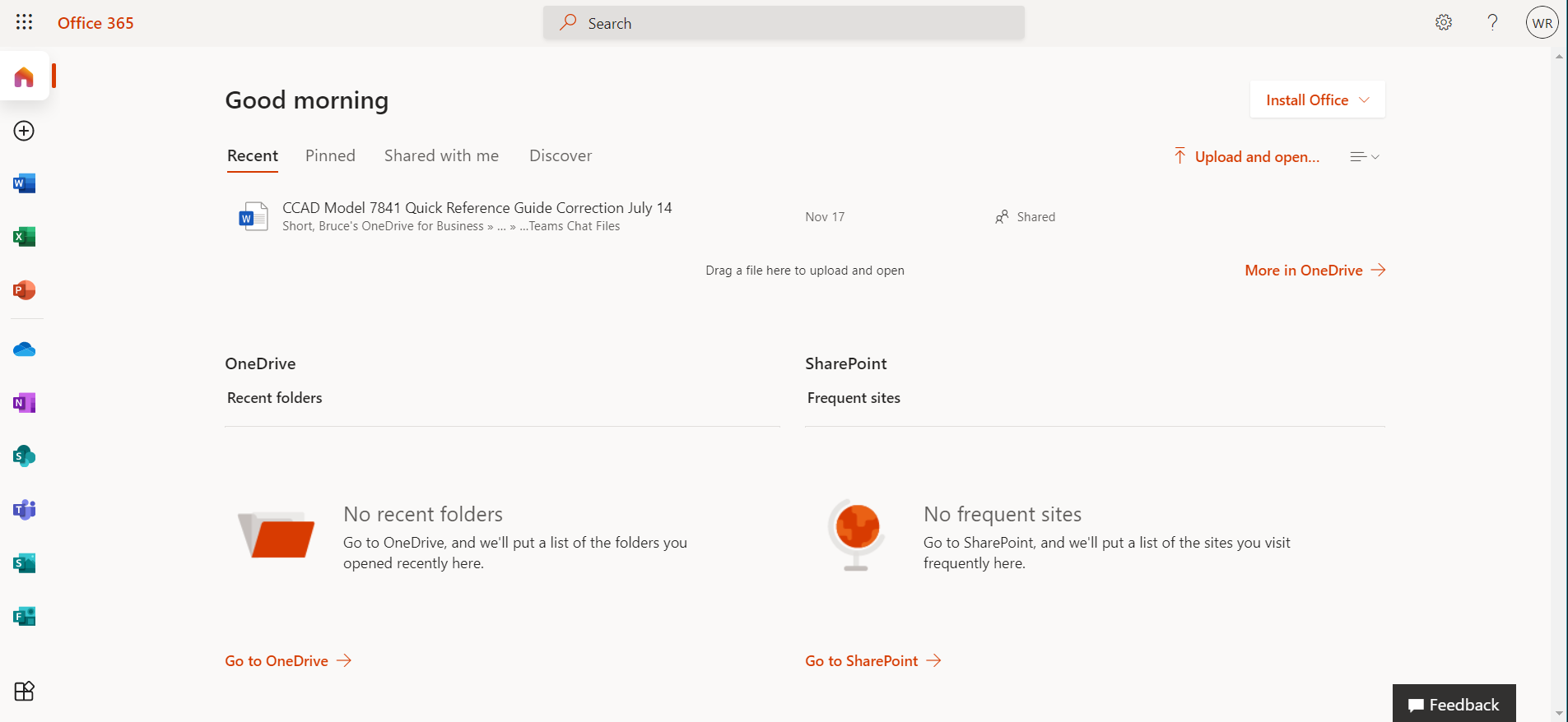 The Office 365 homepage